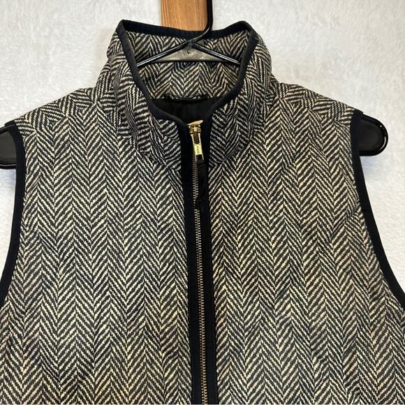 J. Crew Factory Black &‎ White Herringbone Down Fill Vest Size M - Picture 2 of 10